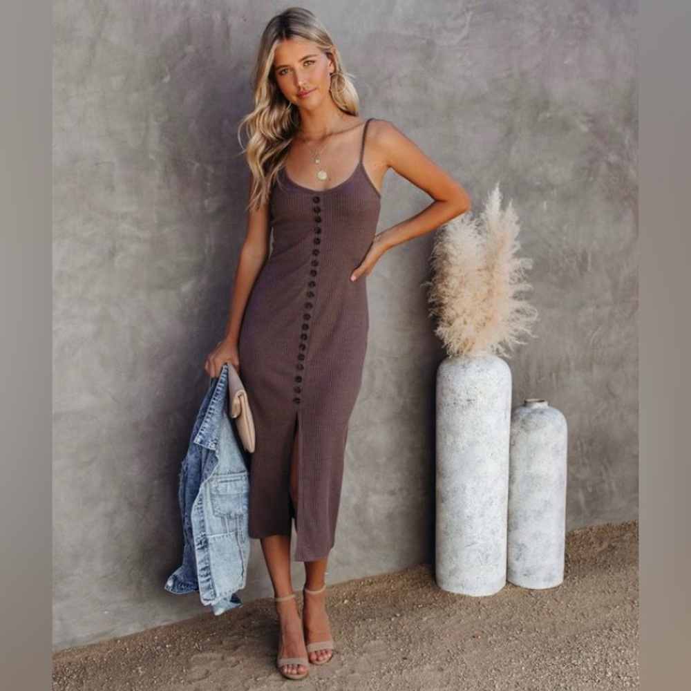 Vici Chocolate Brown Button-Down Midi Dress